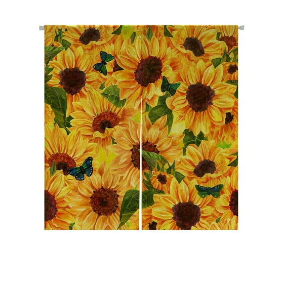 ABPHQTO Vibrant Watercolor Sunflowers Butterflies Japanese Noren Curtain Doorway Door Window Treatment Curtains Cotton Linen Curtain 85x90 cm