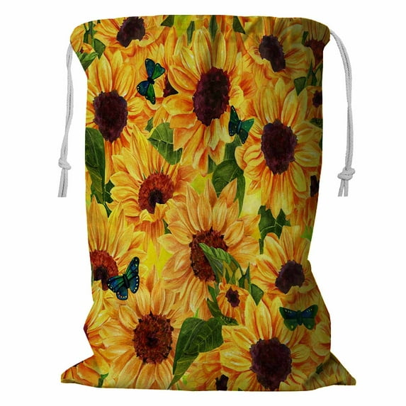 ABPHQTO Vibrant Watercolor Sunflowers Butterflies Storage Basket Laundry Bag with Drawstring 18x24 Inch