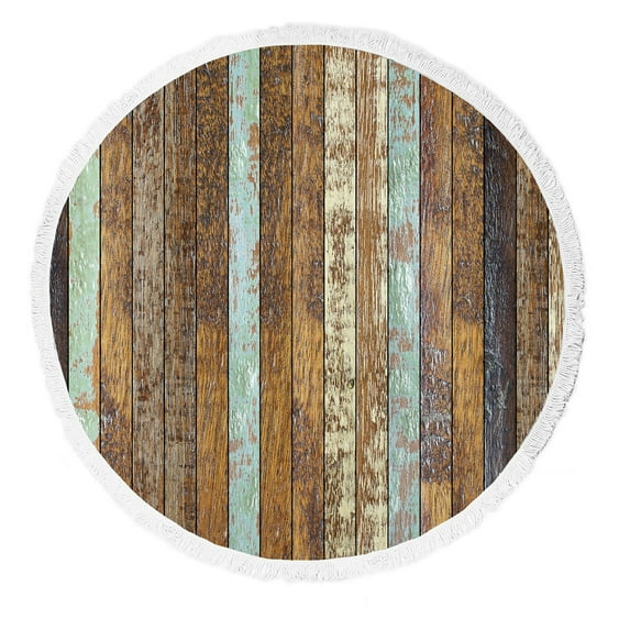ABPHQTO Vintage Aged Wooden Coarse Texture Round Beach Blanket with Tassels Beach Throw Towel Yoga Mat Picnic Blanket