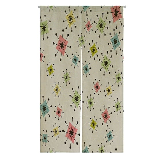 ABPHQTO Vintage Atomic Stars Boomerangs Japanese Noren Curtain Doorway Door Window Treatment Curtains Cotton Linen Curtain 85x150 cm