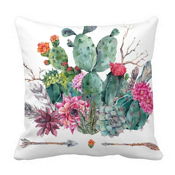 ABPHQTO Vintage Bouquet Cactus Succulent Flowers Twigs Feathers Arrows Pillow Case Pillow Cover Pillow Protector Two Sides For Couch Bed 20x20 Inch