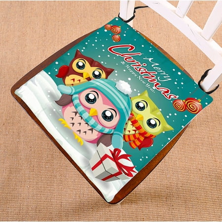 ABPHQTO Vintage Christmas Poster Owl Character Chair Pad Seat Cushion Chair Cushion Floor Cushion Two Sides Printing 20x20 Inch