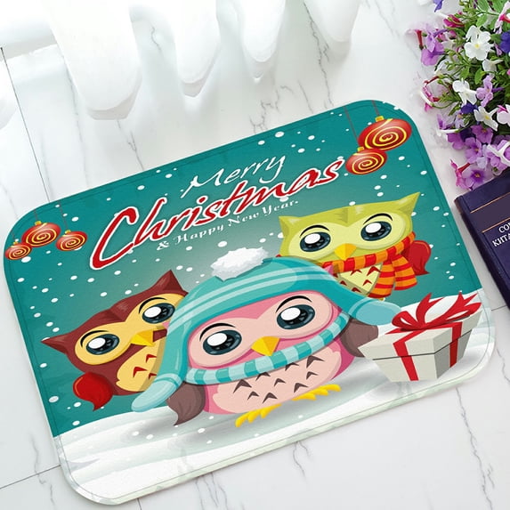 ABPHQTO Vintage Christmas Poster Owl Character Doormat Entrance Rug Area Rug Floor Mat Home Decor 23.5x16.7 Inch