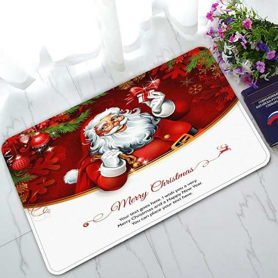 ABPHQTO Vintage Christmas Santa Claus Holding A Present Doormat Entrance Rug Area Rug Floor Mat Home Decor 23.5x16.7 Inch