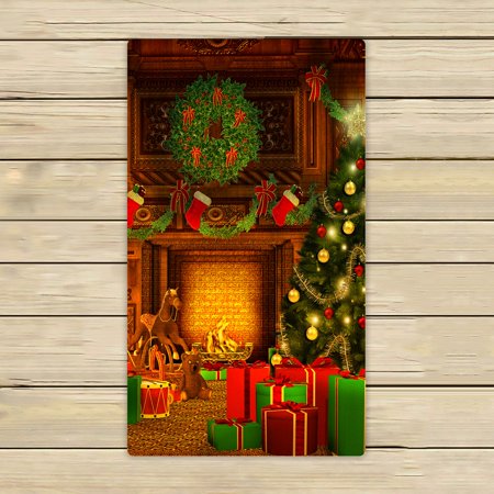 ABPHQTO Vintage Christmas Tree Gift Box Rocking Horse Towels Beach Bath Pool Sprot Travel Hand Spa Towel 16x28 Inch