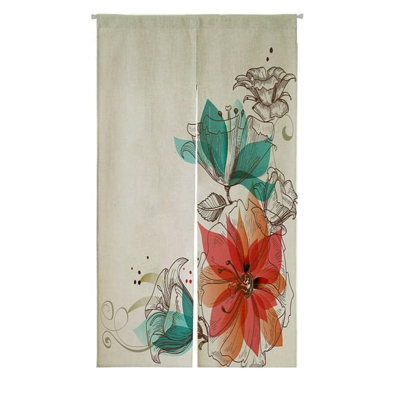 ABPHQTO Vintage Flowers Japanese Noren Curtain Doorway Door Window Treatment Curtains Cotton Linen Curtain 85x120 cm