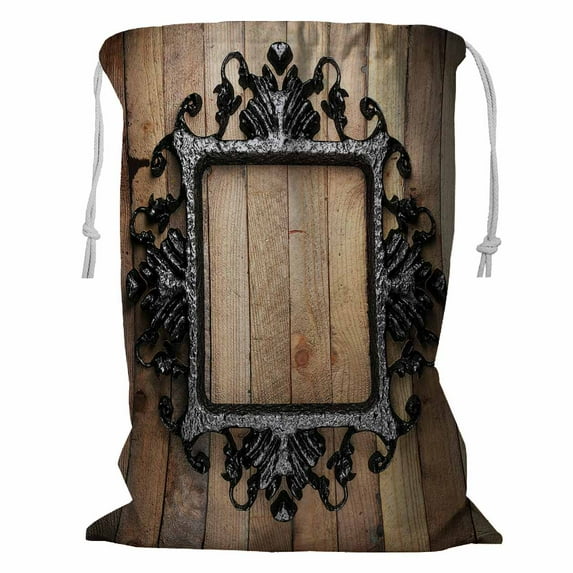 ABPHQTO Vintage Iron Frame On The Wall Storage Basket Laundry Bag with Drawstring 18x24 Inch
