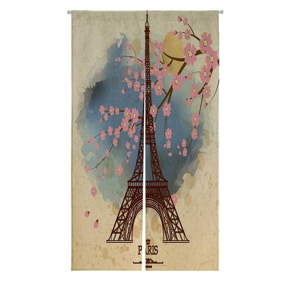 ABPHQTO Vintage Of Eiffel Tower Japanese Noren Curtain Doorway Door Window Treatment Curtains Cotton Linen Curtain 85x90 cm