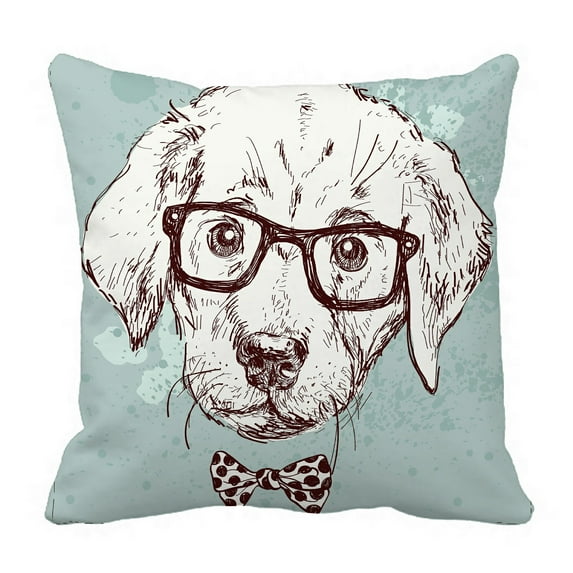 ABPHQTO Vintage Of Hipster Puppy With Glasses Pillow Case Pillow Cover Pillow Protector Two Sides For Couch Bed 16x16 Inch