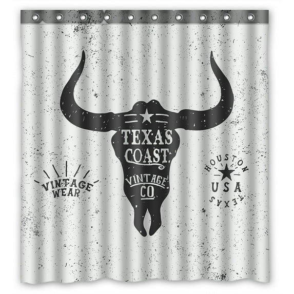 ABPHQTO Vintage Trademark Bull Head Texas Coast Silhouette Face Waterproof Polyester Shower Curtain and Hooks For Home Decor 66x72 Inch