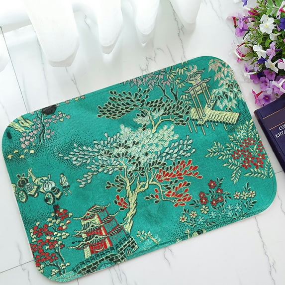 ABPHQTO Vintage Traditional Oriental Silk Embroidery Doormat Entrance Rug Area Rug Floor Mat Home Decor 23.5x16.7 Inch