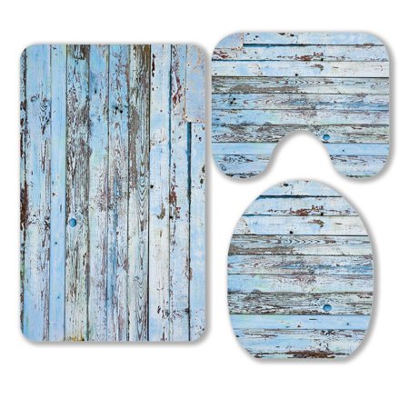 ABPHQTO Vintage Wood Planks 3 Piece Bathroom Rugs Set Bath Rug Contour Mat and Toilet Lid Cover