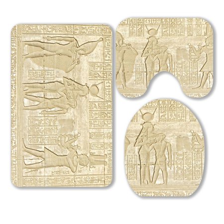 ABPHQTO Wall Carving On Temple Dendra 3 Piece Bathroom Rugs Set Bath Rug Contour Mat and Toilet Lid Cover
