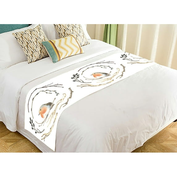 ABPHQTO Watercolor Branches Bird Robin Bed Runner Bedding Scarf Bed Decoration 20x95 inch