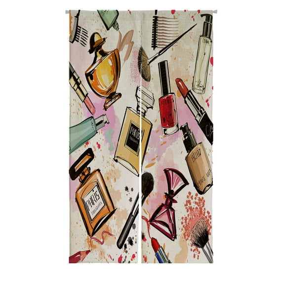 ABPHQTO Watercolor Cartoon Cosmetics Perfumes Japanese Noren Curtain Doorway Door Window Treatment Curtains Cotton Linen Curtain 105x120 cm