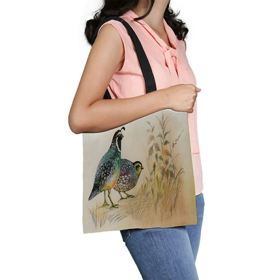 ABPHQTO Watercolor Common Quails Canvas Bag Reusable Tote Grocery Shopping Bags Tote Bag 14x16 inch
