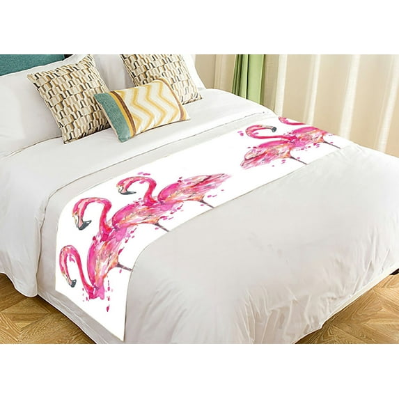 ABPHQTO Watercolor Pink Flamingos Bed Runner Bedding Scarf Bed Decoration 20x95 inch