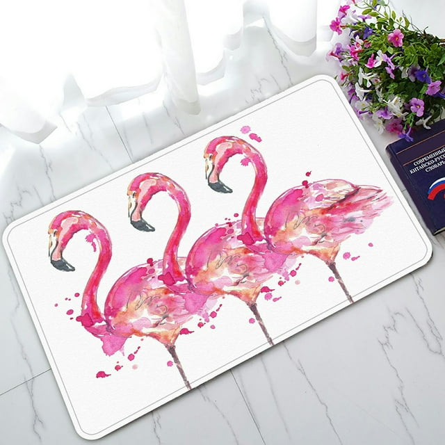 ABPHQTO Watercolor Pink Flamingos Doormat Entrance Rug Area Rug Floor ...