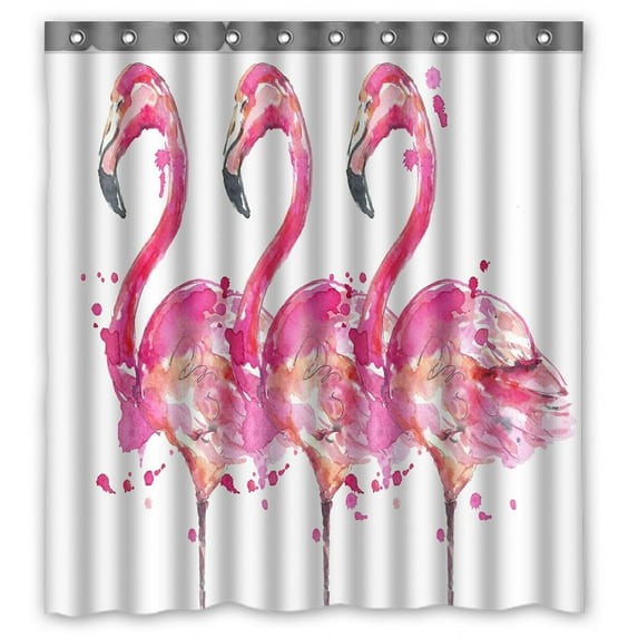 ABPHQTO Watercolor Pink Flamingos Waterproof Polyester Shower Curtain and Hooks For Home Decor 66x72 Inch