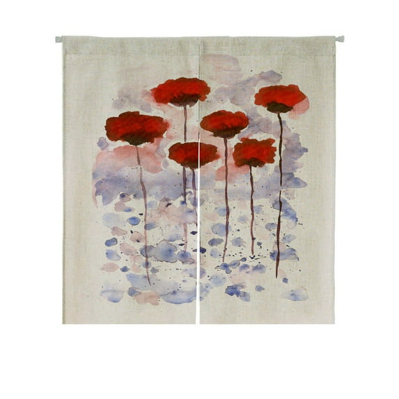 ABPHQTO Watercolor Poppies Japanese Noren Curtain Doorway Door Window Treatment Curtains Cotton Linen Curtain 105x120 cm