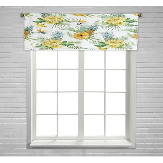 ABPHQTO Watercolor Tropical Retro Anas Yellow Flowers Window Curtain Valance Rod Pocke 54x18 Inch
