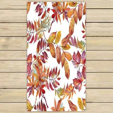 ABPHQTO Watercolor White Autumn Leaves Towels Beach Bath Pool Sprot Travel Hand Spa Towel 30x56 Inch