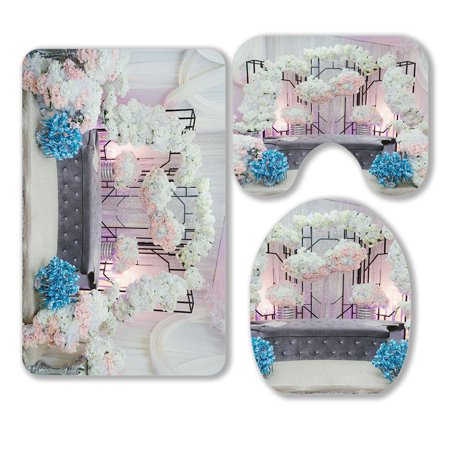 ABPHQTO Wedding Dais Flowers 3 Piece Bathroom Rugs Set Bath Rug Contour Mat and Toilet Lid Cover