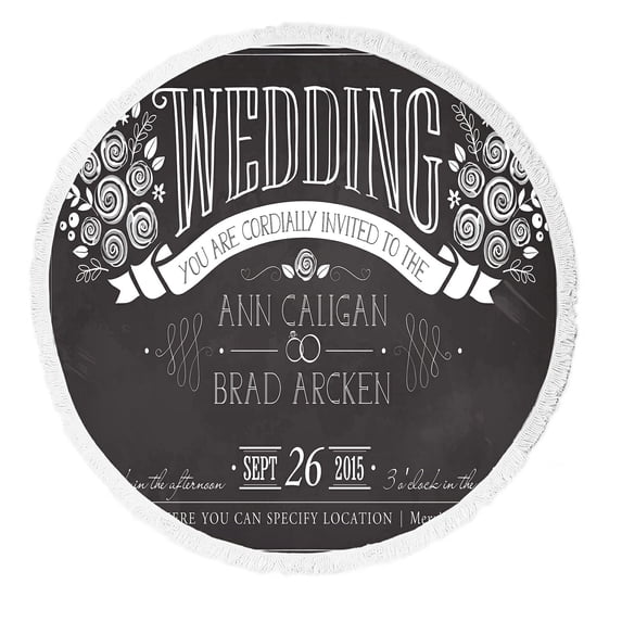 ABPHQTO Wedding Invitation Vintage Card Free Inf. Chalkboard Beach Towel Beach Blanket with Tassels Beach Throw Towel Yoga Mat Picnic Blanket
