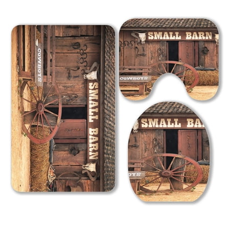 ABPHQTO Western Style Cowboy Home 3 Piece Bathroom Rugs Set Bath Rug Contour Mat and Toilet Lid Cover