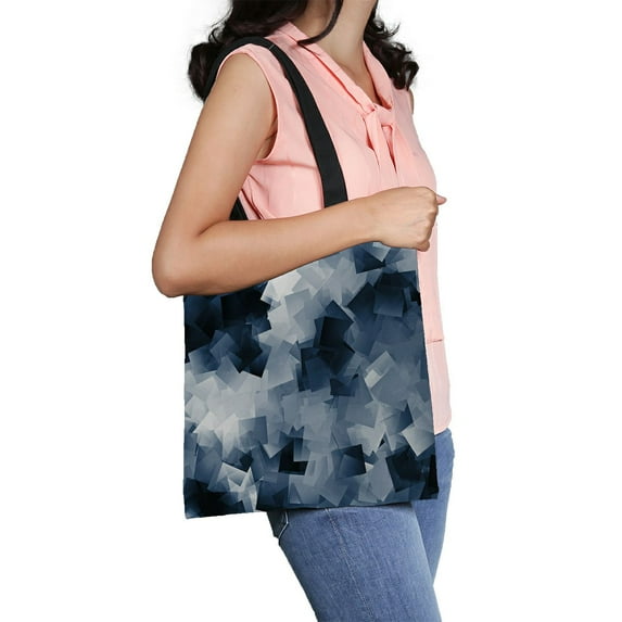 ABPHQTO White And Blue Cubes Canvas Bag Reusable Tote Grocery Shopping Bags Tote Bag 14x16 inch