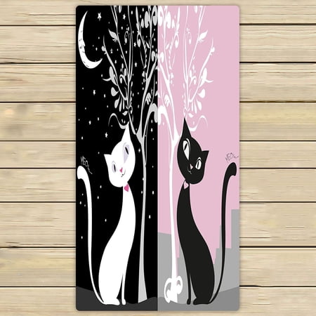 ABPHQTO White Cat Black Night Sky Day City Stars Moon Tree Towels,Beach Bath Pool Sprot Travel Hand Spa Towel 30x56 Inch