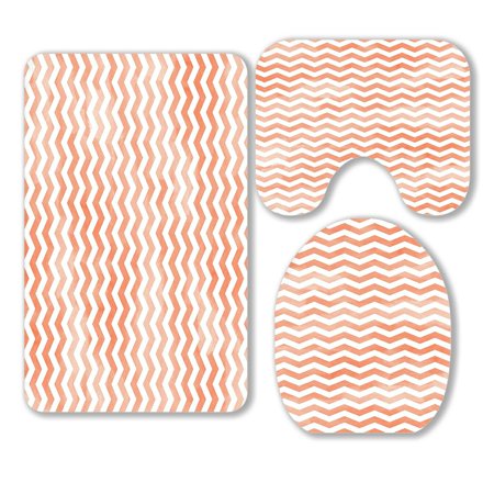 ABPHQTO White Chevron Light Red 3 Piece Bathroom Rugs Set Bath Rug Contour Mat and Toilet Lid Cover