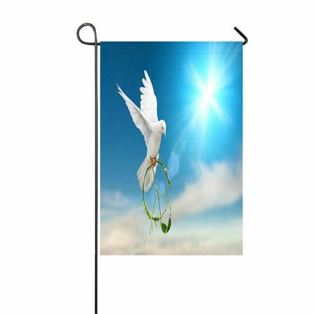 ABPHQTO White Dove Green Branch Pacification Sign Shape Flying Blue Sky Home Outdoor Garden Flag House Banner Size 12x18 Inch