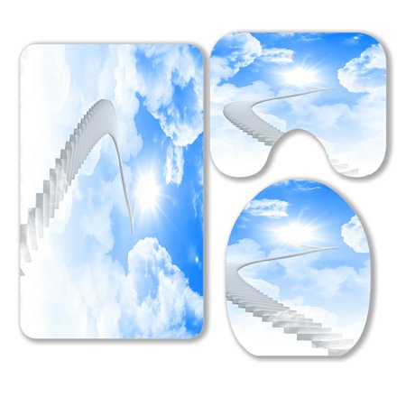 ABPHQTO White Ladder Bright Sky 3 Piece Bathroom Rugs Set Bath Rug Contour Mat and Toilet Lid Cover