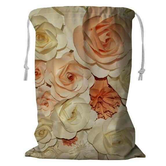 ABPHQTO White Orange Roses Storage Basket Laundry Bag with Drawstring 18x24 Inch