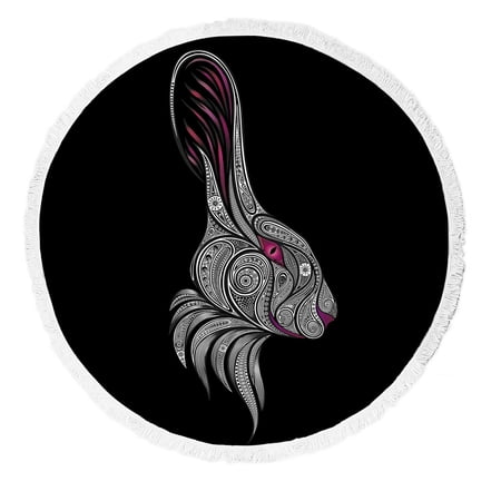 ABPHQTO White Rabbit Round Beach Blanket with Tassels Beach Throw Towel Yoga Mat Picnic Blanket