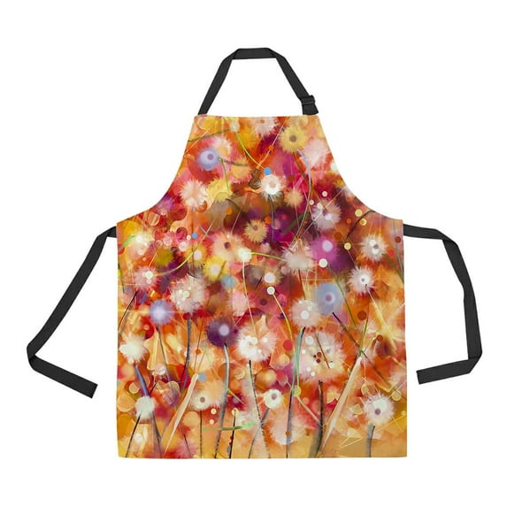 ABPHQTO White Yellow Red Flowers Yellow Brown Spring Apron Home Kitchen Apron with Pockets