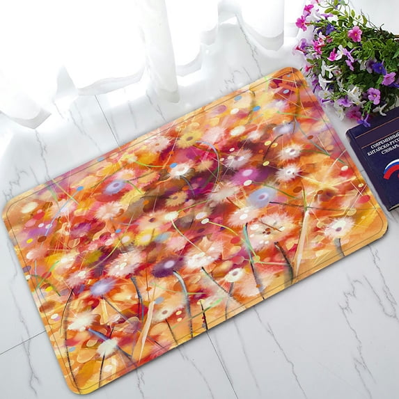 ABPHQTO White Yellow Red Flowers Yellow Brown Spring Doormat Entrance Rug Area Rug Floor Mat Home Decor 30x18 Inch