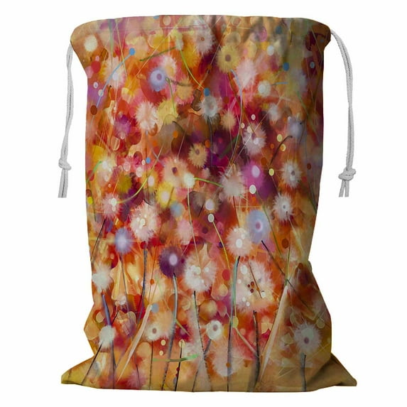 ABPHQTO White Yellow Red Flowers Yellow Brown Spring Storage Basket Laundry Bag with Drawstring 24x32 Inch