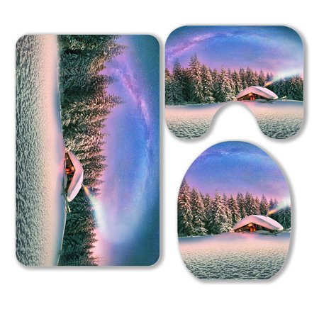 ABPHQTO Wild Alpine Mountain Snow Moonrise Moonset Star Carpathians 3 Piece Bathroom Rugs Set Bath Rug Contour Mat and Toilet Lid Cover