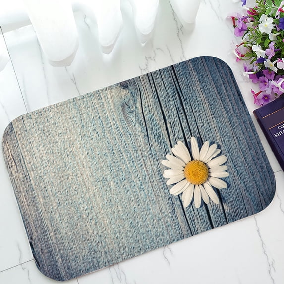 ABPHQTO Wild Chamomile Flower On Blue Wooden Floral Rural Doormat Entrance Rug Area Rug Floor Mat Home Decor 23.5x16.7 Inch