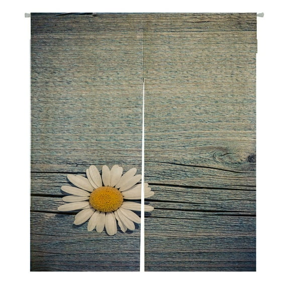 ABPHQTO Wild Chamomile Flower On Blue Wooden Floral Rural Japanese Noren Curtain Doorway Door Window Treatment Curtains Cotton Linen Curtain 105x120 cm