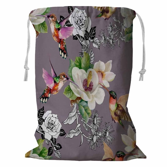 ABPHQTO Wild Exotic Birds On Branch Flowers Storage Basket Laundry Bag with Drawstring 24x32 Inch