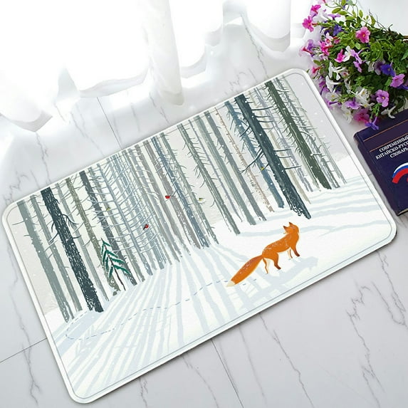 ABPHQTO Winter Forest Landscape With A Fox Doormat Entrance Rug Area Rug Floor Mat Home Decor 30x18 Inch