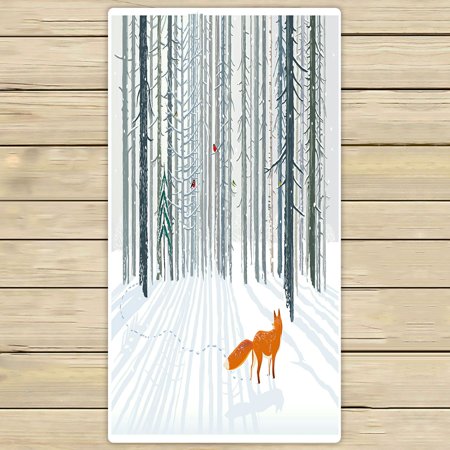 ABPHQTO Winter Forest Landscape With A Fox Towels,Beach Bath Pool Sprot Travel Hand Spa Towel 30x56 Inch