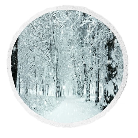 ABPHQTO Winter Forest Snow Trees Floor Beach Towel Beach Blanket with Tassels Beach Throw Towel Yoga Mat Picnic Blanket
