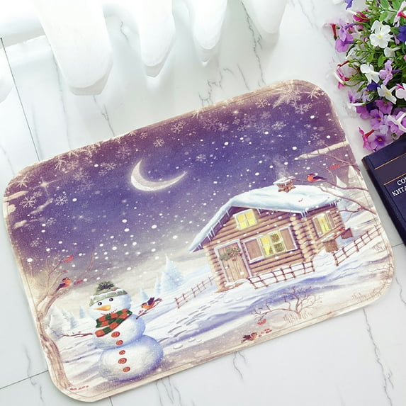 ABPHQTO Winter Landscape Christmas Scene Snowman House Doormat Entrance Rug Area Rug Floor Mat Home Decor 23.5x16.7 Inch