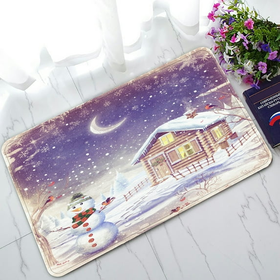 ABPHQTO Winter Landscape Christmas Scene Snowman House Doormat Entrance Rug Area Rug Floor Mat Home Decor 30x18 Inch