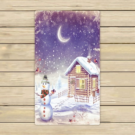 ABPHQTO Winter Landscape Christmas Scene Snowman House Towels Beach Bath Pool Sprot Travel Hand Spa Towel 16x28 Inch