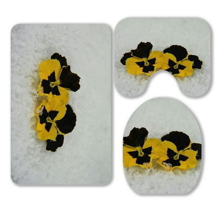 ABPHQTO Winter Season Fresh Real Flowers 3 Piece Bathroom Rugs Set Bath Rug Contour Mat and Toilet Lid Cover